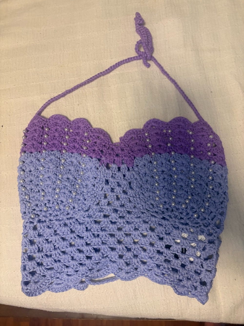 SHEIN Lavender Crochet Halter Top with Purple Accents